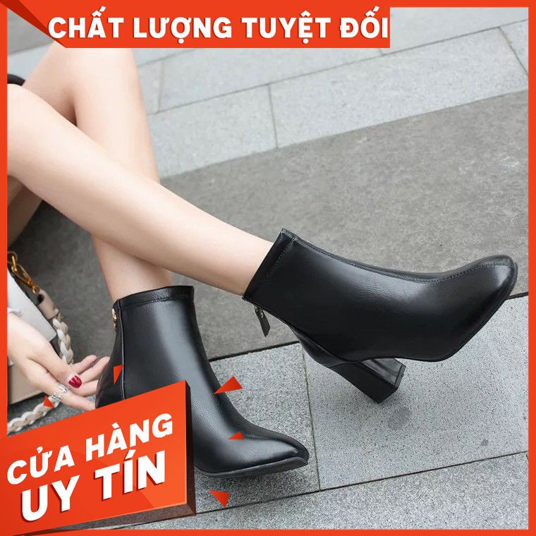 Mẫu mới 2021_Bốt nữ cao cấp_Bốt nữ da lì cổ thấp, ôm chân, chất mềm xịn. boot nữ da mềm tôn dáng 7cm.