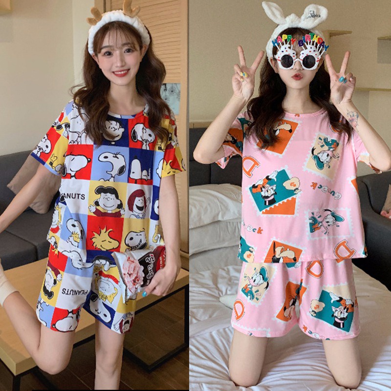 Bộ Đồ Ngủ Ngắn Tay Thời Trang Mùa Hè Dành Cho Nữ