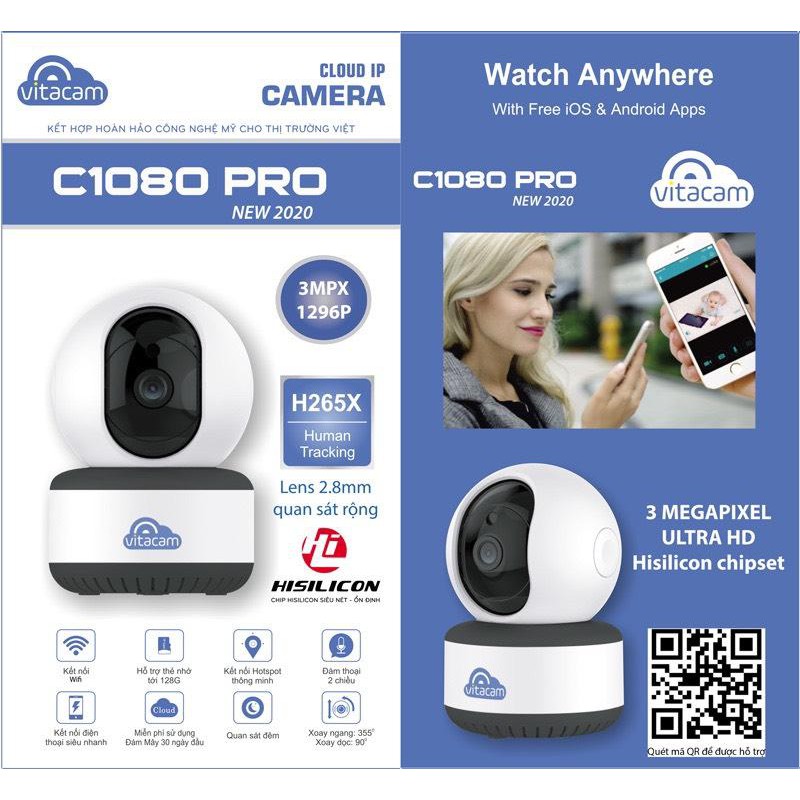 Camera IP Wifi Vitacam C1280 3.0MP FullHD+ 1536P hồng ngoại ban đêm - đàm thoại 2 chiều (Trắng) | BigBuy360 - bigbuy360.vn