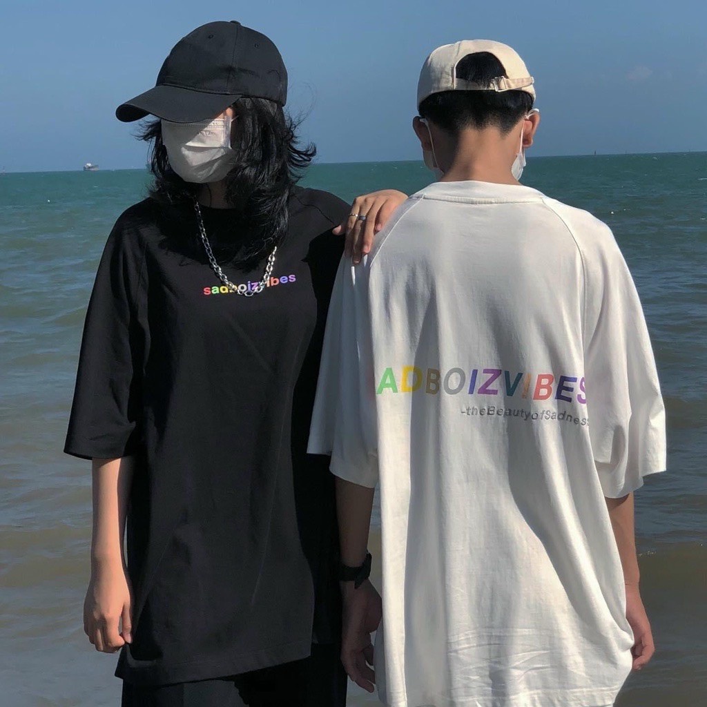 ￼Áo phông tay lỡ unisex form rộng Sadboizvibes cầu vồng_Áo thun tay cộc nam nữ basic, hottrend