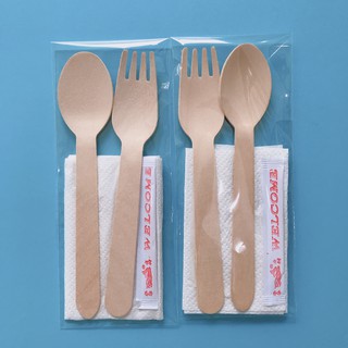 [FREE SHIP 50K] ECO WOODEN – Set 50 Thìa (Muỗng) gỗ + Nĩa (Dĩa) + khăn ăn + tăm  dùng một lần | Thân Thiện Môi Trường