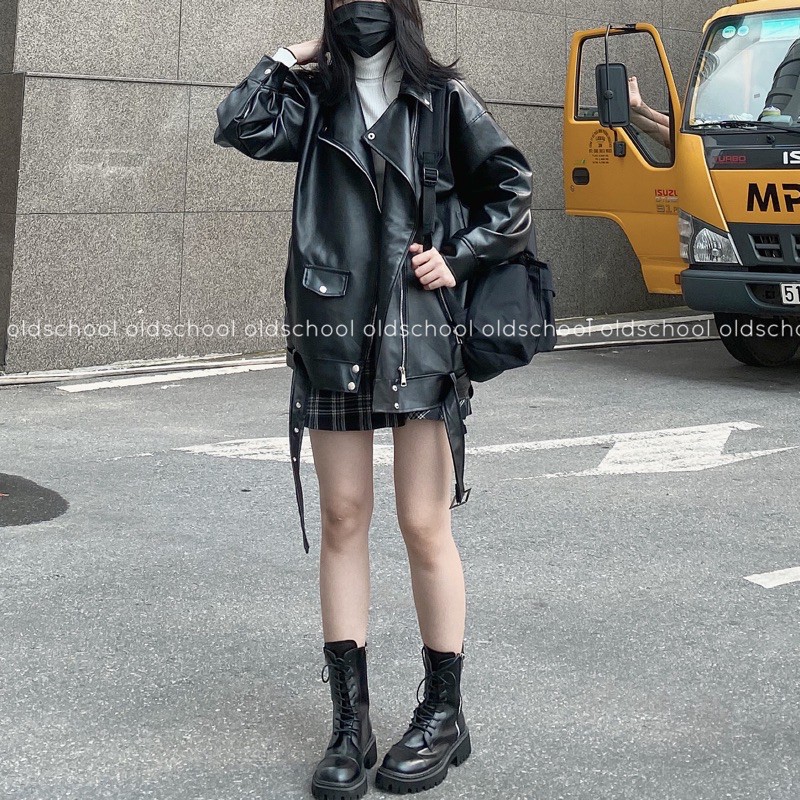 ÁO DA BIKER ULZZANG CÓ ĐAI