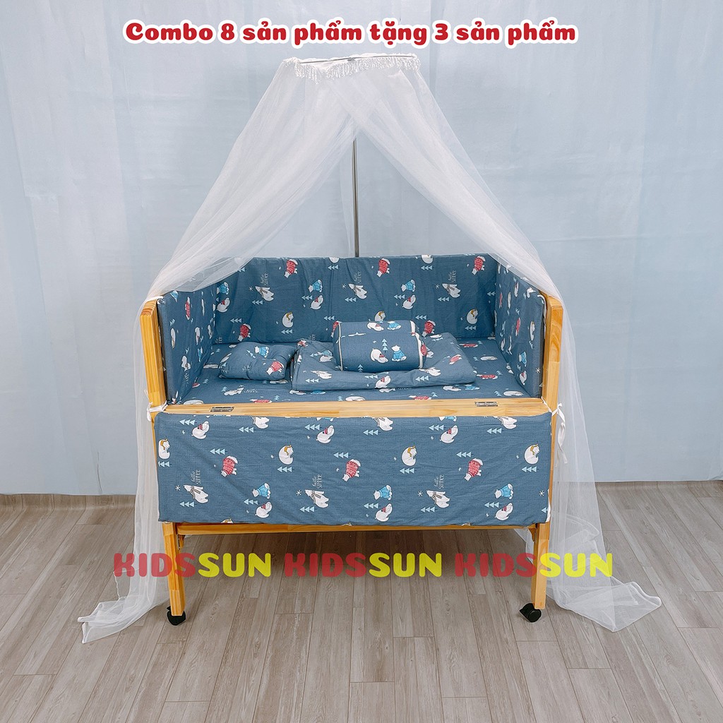 Giường Cũi Gỗ Thông KIDSSUN Cũi Cho Bé Từ 0 - 4 Tuổi Màu Tự Nhiên Kích Thước [110x70x96] BH 12 Tháng