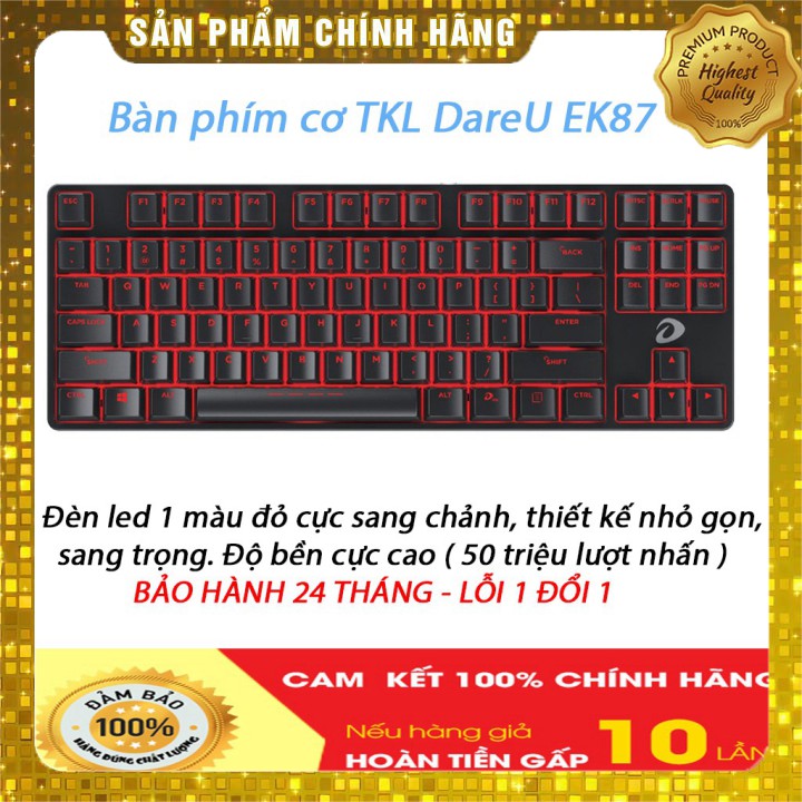 Bàn phím cơ TKL DareU EK87 -  87 cap, Red/ Brown/ Blue Switch, CHÍNH HÃNG BẢO HÀNH 24 THÁNG | WebRaoVat - webraovat.net.vn