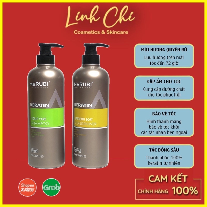 Cặp Gội Xả Keratin Marubi Phục Hồi Hư Tổn Kích Thích Thích Mọc Tóc 750ml Chính Hãng