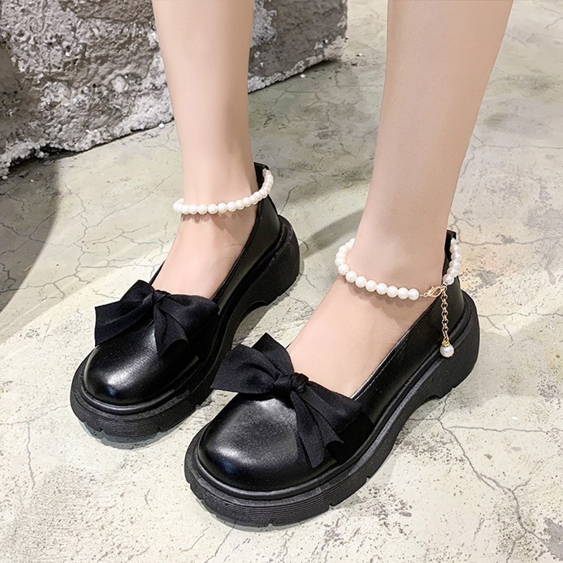 Giày Lolita Nữ Quai Ngọc Mũi Nơ, Giày Búp Bê Nữ Phong Cách Hàn Quốc FLOWER G14 - nguyentrang239