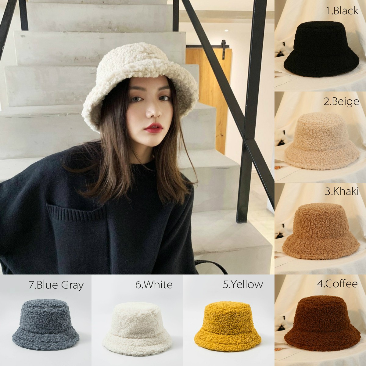 Mũ Bucket Len Lông Cừu Ấm Áp Trẻ Trung Phong Cách Ulzzang Cho Bạn Gái