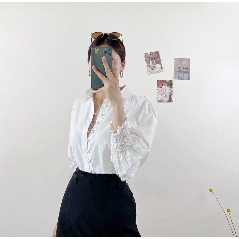 ÁO SƠ MI TRẮNG CÚC NGỌC TAY CHUN
