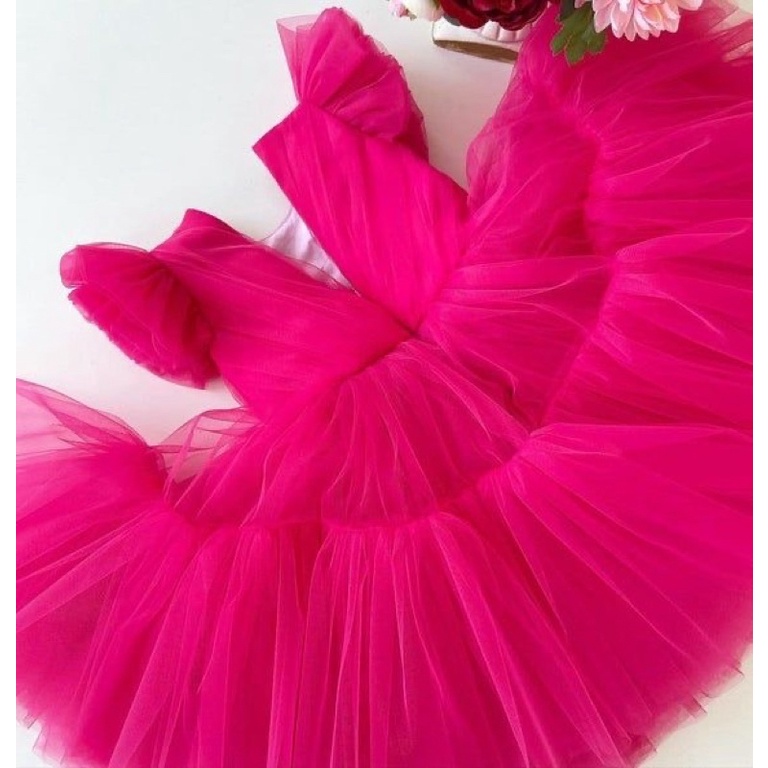 Đầm công chúa thiết kế Tiệm May Nắng 2 tầng tay bông nhún V