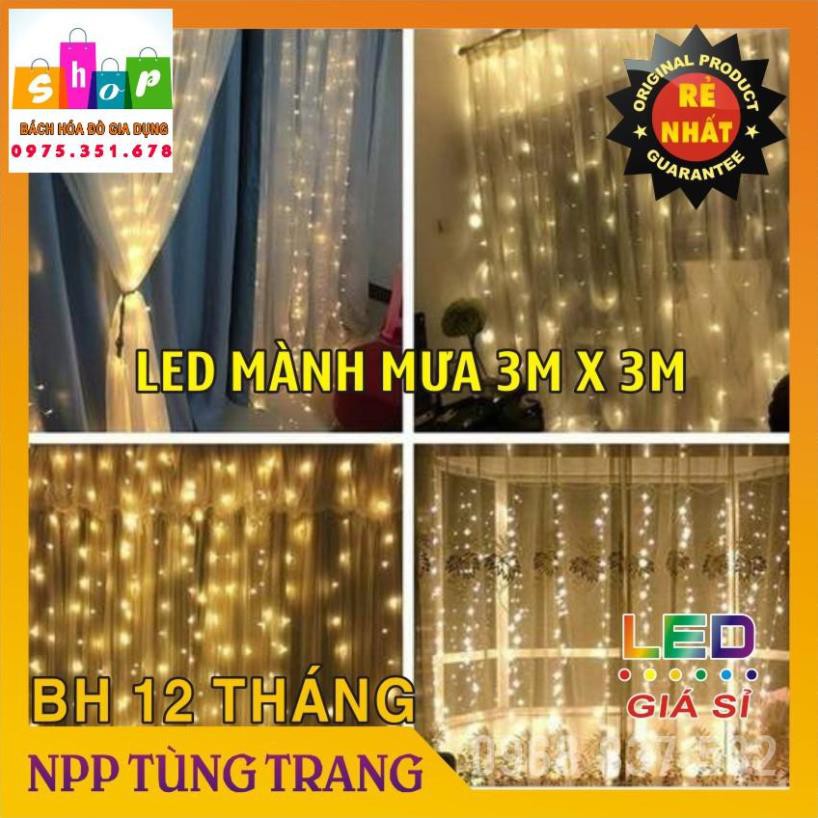 Đèn Rèm mành 3x3m 10 Dây Thả, Đèn Led Rèm Mưa Màu Vàng Ấm Trang Trí Background-Giadung24h