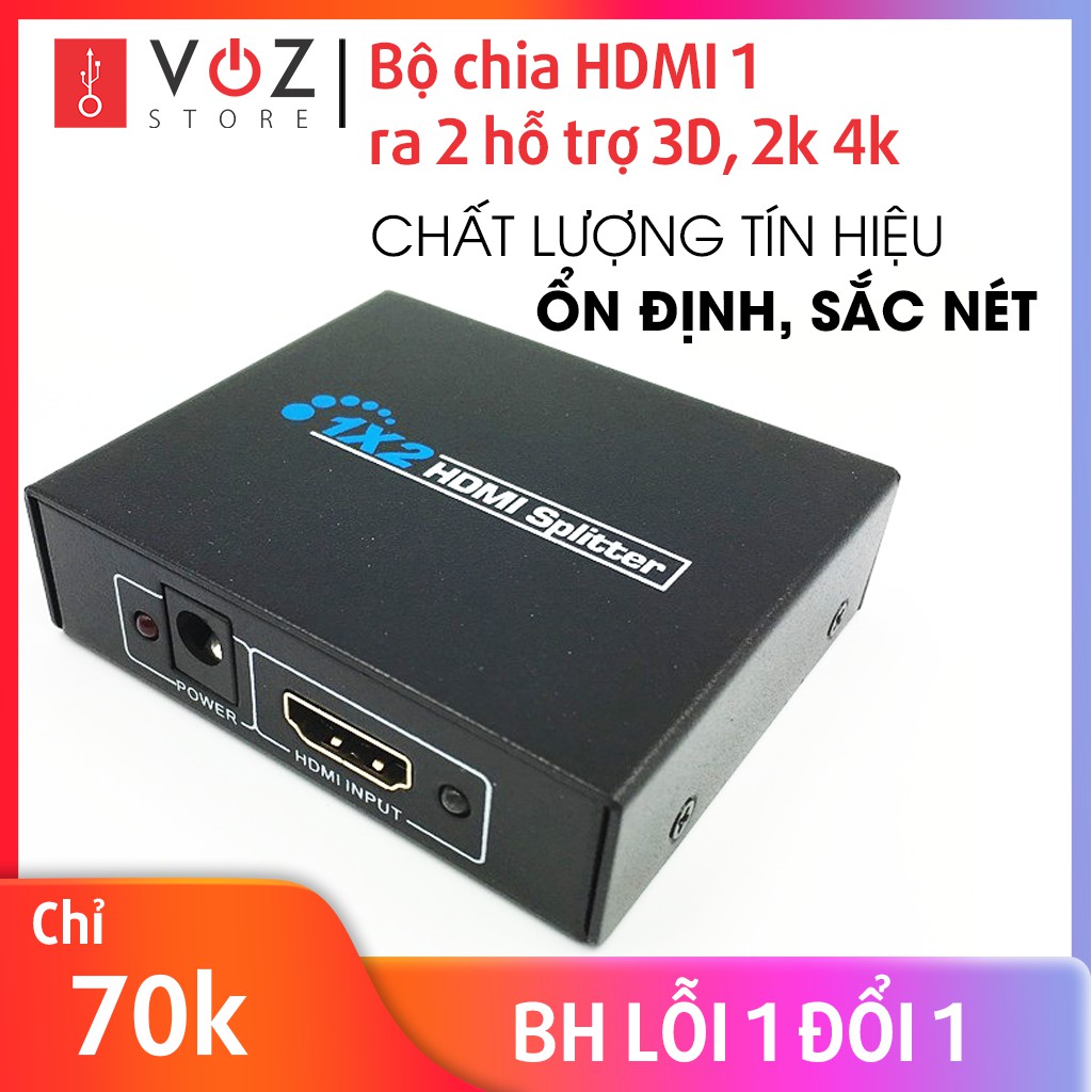 Bộ chia HDMI 1 ra 2 hỗ trợ 3D, 2k 4k.