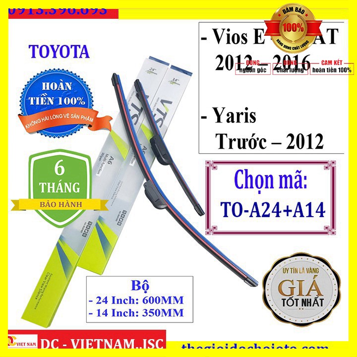 Sản phẩm  Sản Phẩm Bộ 2 thanh gạt mưa dùng cho xe Toyota Vios E G AT Đời 2012 – 2016, Và Yaris Đời trước - Đến 2012 (Và