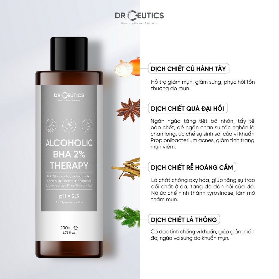 DrCeutics Toner BHA 2% Dung Dịch Làm Sạch Và Tẩy Da Chết, Giảm Mụn Cân Bằng Da Nhập Khẩu Chính Hãng