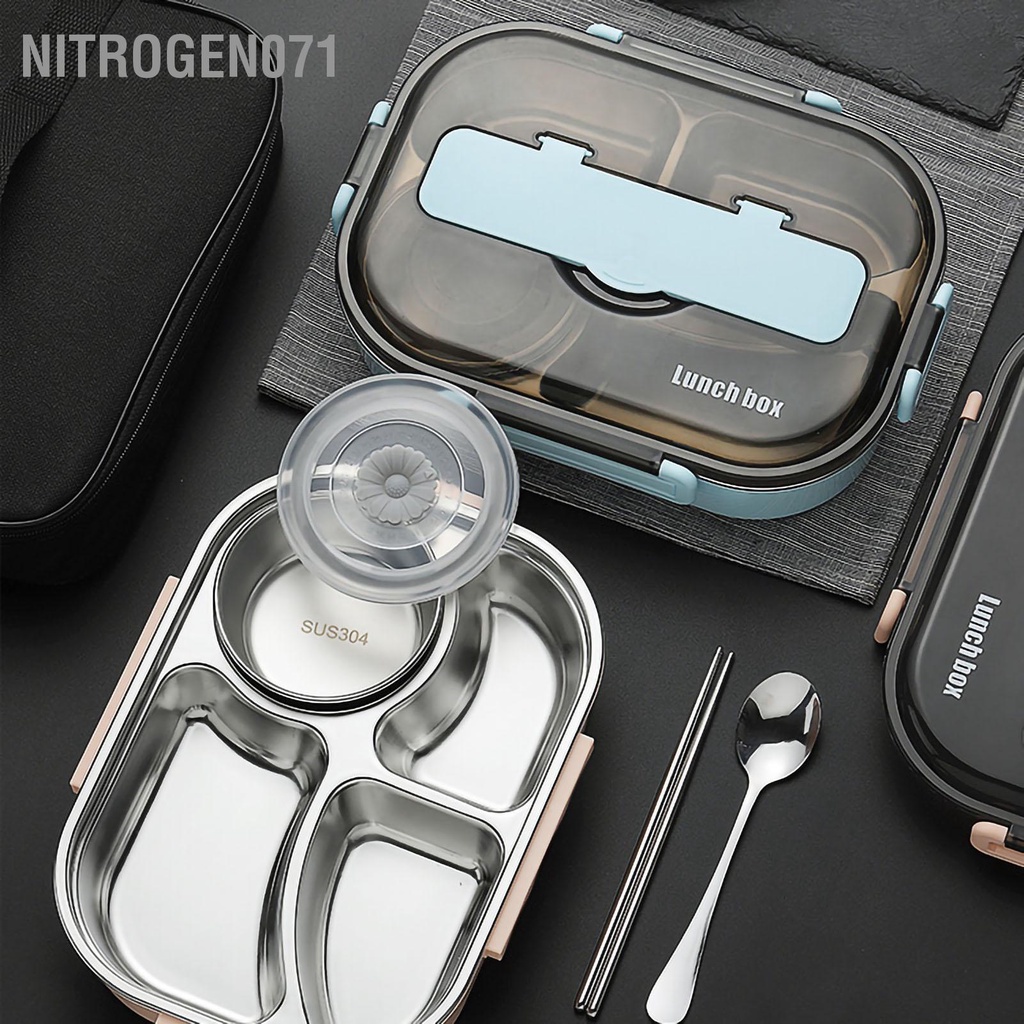 Nitrogen071 Hộp cơm giữ nhiệt - Hộp đựng cơm văn phòng inox 304 - 4 ngăn Di động chống rò rỉ cho Văn phòng Trường học