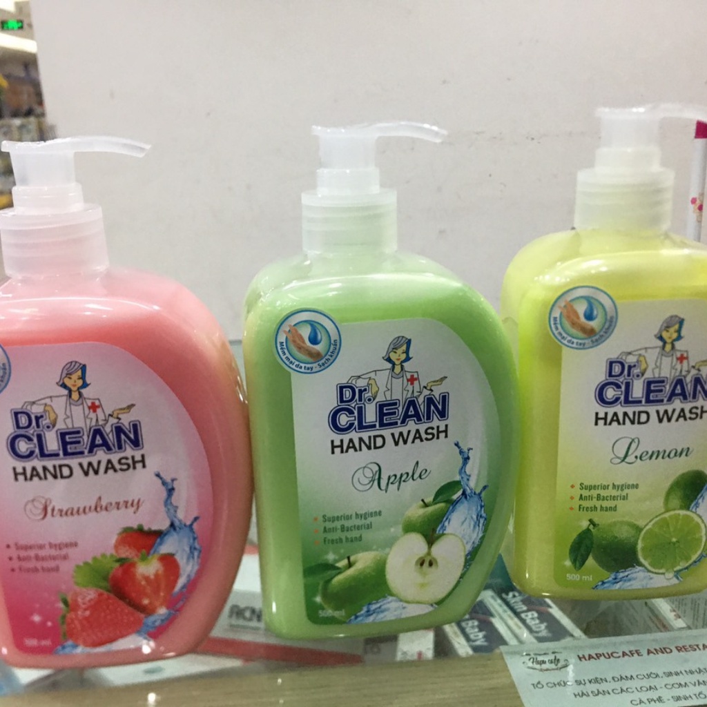Nước rửa tay, vệ sinh, dưỡng da tay Dr Clean 500ml mẫu mới hương chanh, hương táo, hương dâu | BigBuy360 - bigbuy360.vn