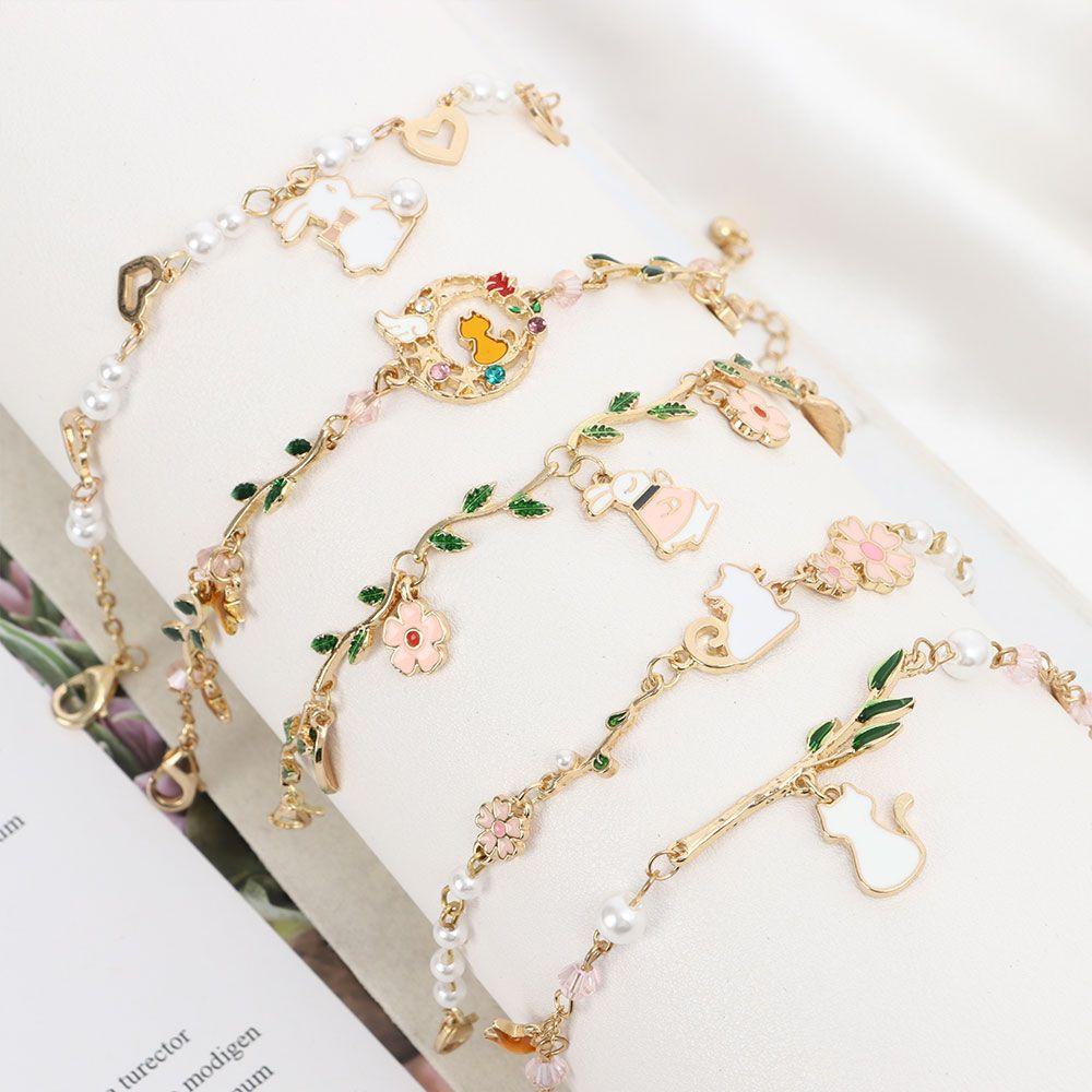 MAG Vòng Tay Charm Hình Mèo Và Hoa Lá Dễ Thương