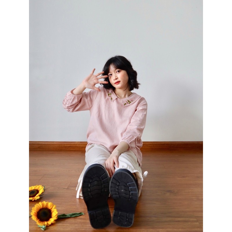 Áo linen thêu cổ - laxoe