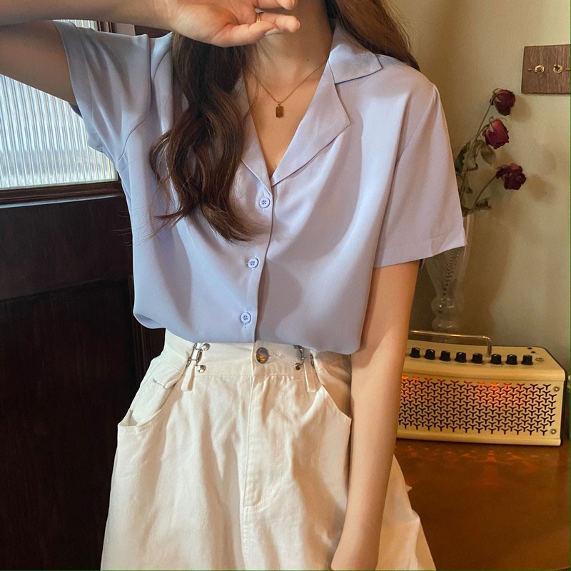 Áo sơ mi nữ cổ vest form rộng tay lỡ cá tính