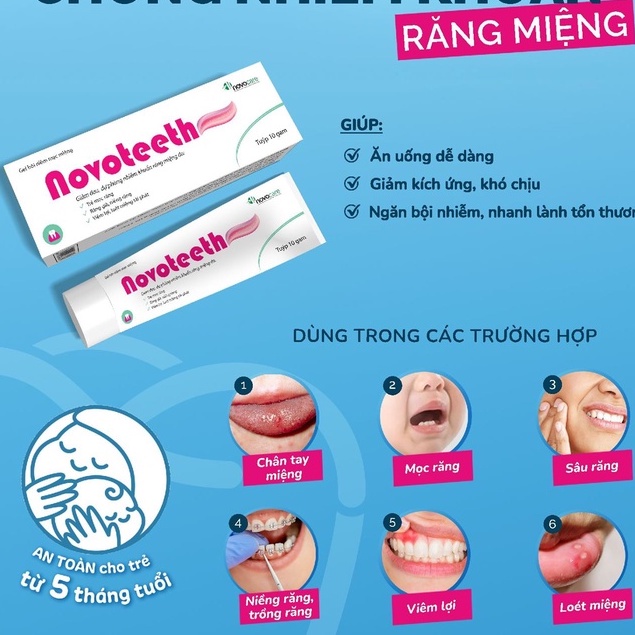 Novoteeth -Giảm đau nhanh và dự phòng nhiễm khuẩn răng miệng cho trẻ từ 5 tháng tuổi