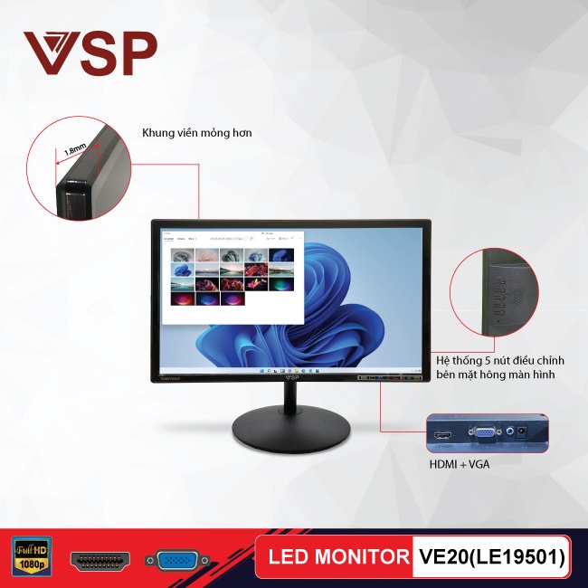 Màn hình VSP LE19501 VS20 20inch (19.5&quot; HD 75Hz, HDMI+VGA) - Hàng chính hãng