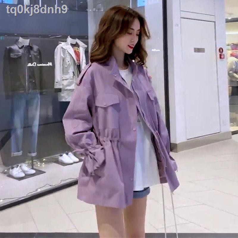 ☒⊕2021 áo gió mùa thu mới màu tím khoác dạ nữ dáng dài xuân và phiên bản Hàn Quốc rời BF là mỏng đa năng