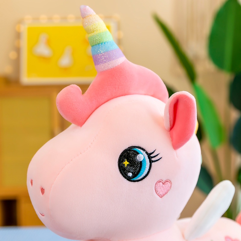 Gấu bông kì lân Unicorn thêu hoa màu hồng dễ thương kích thước 32-40-50-70cm NEOCI