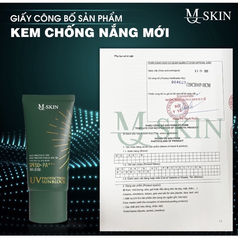Kem Chống Nắng MQ Skin UV Protection Sunblock 50g  - MQ Skin chính hãng
