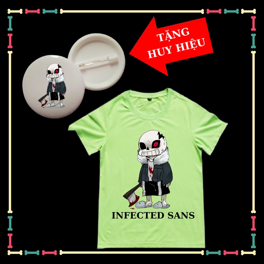 Áo thun bé trai Infected Sans siêu ngầu, tay ngắn, đủ màu sắc, kèm huy hiệu Sans Undertale