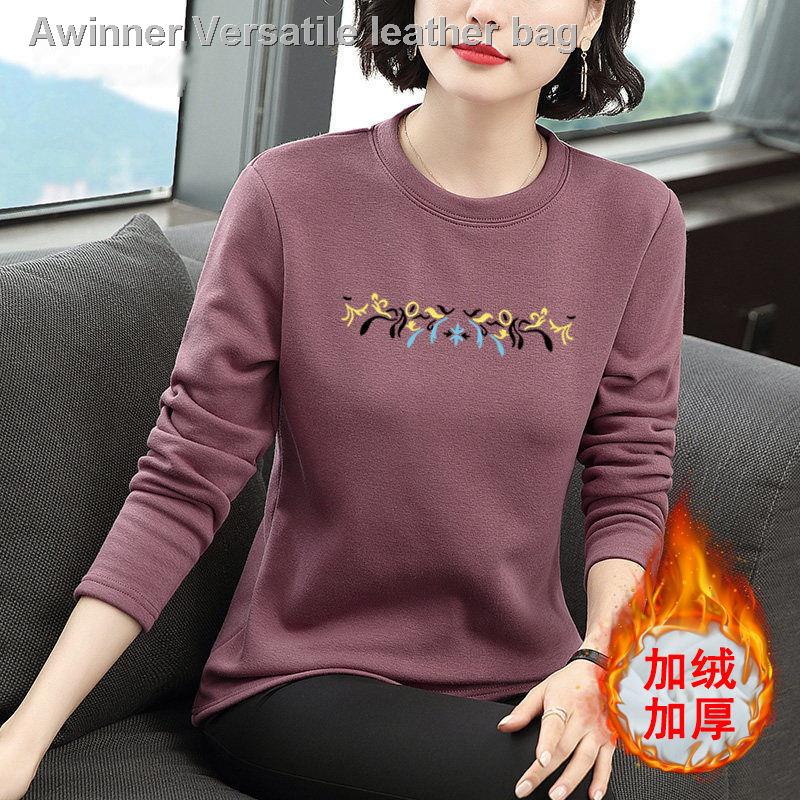 Áo thun tay dài lót nhung giữ ấm mùa đông mới cho phụ nữ trung niên và phụ nữ trung niên