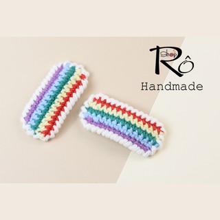Kẹp tóc mái phụ kiện thời trang lục sắc 7cm, kẹp tóc bằng len Handmade[Hàng sẵn- Ảnh thật]