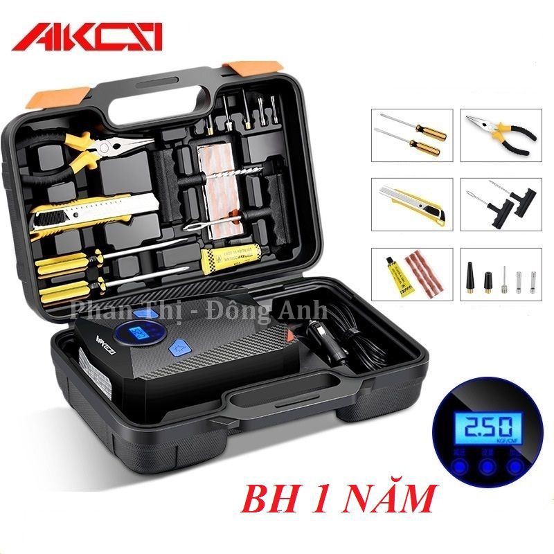 Bơm lốp ô tô, xe hơi điện tử AIKESI - kèm hộp công cụ trọn bộ cứu lốp (BH - 1 đổi 1)