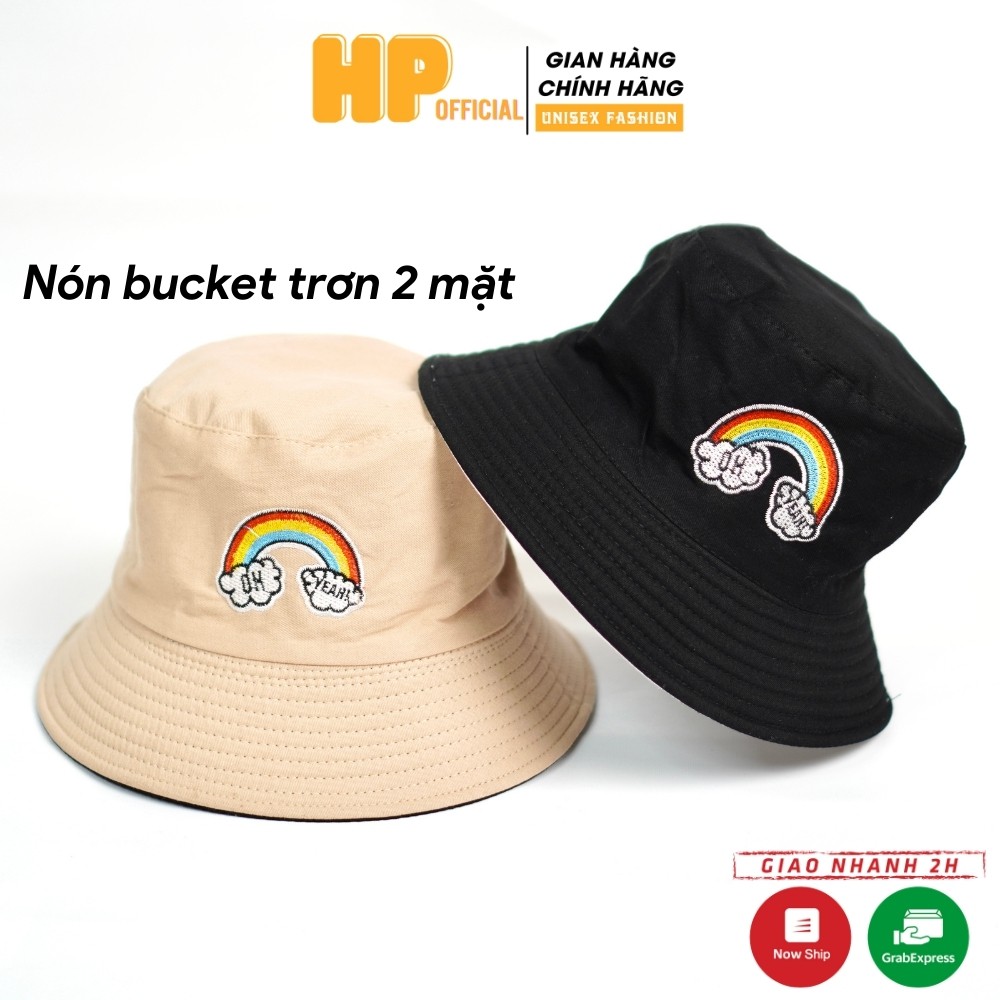 Nón bucket vành tròn hoạ tiết cầu vồng phong cách Ulzzang Hàn Quốc, form unisex cho nam và nữ  N08