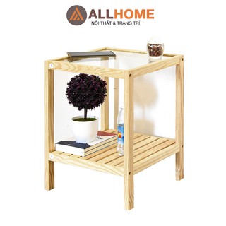 Kệ Gỗ Đa Năng Tab Để Đầu Giường 2 Tầng 1 Mặt Kính ALLHOME Decor Trang Trí Nhà Cửa Phong Cách Vintage