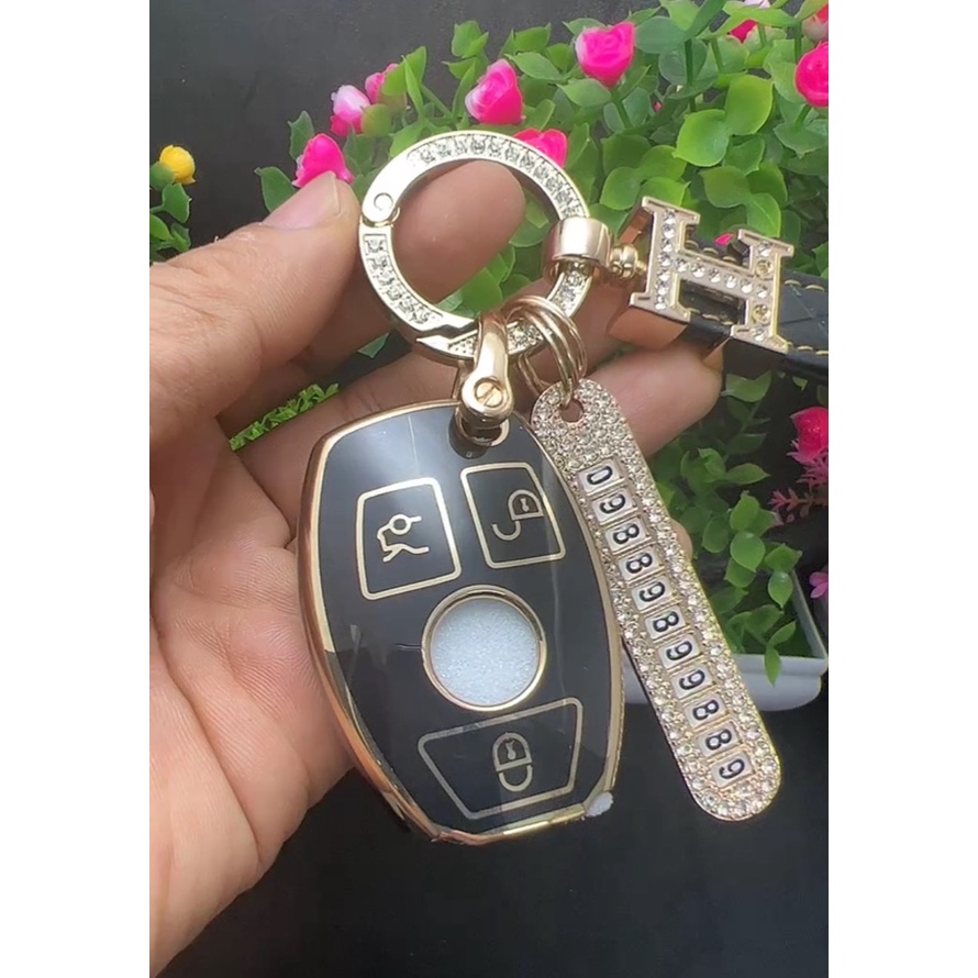 Bọc chìa khóa Đen Vàng- Ốp bảo vệ chìa khóa TPU cho xe ô tô  Mercedes C200, C250, C300, GLC200, GLC250, GLC300
