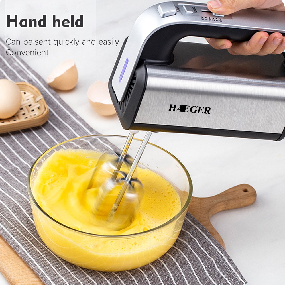 Máy đánh trứng, trộn bột để bàn HAEGER Turbo 300W, thố Inox 3.5 Lít