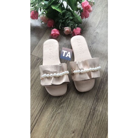 Dép lê da cho bé , dép ngọc nhún bèo dễ thương thời trang  cho bé gái