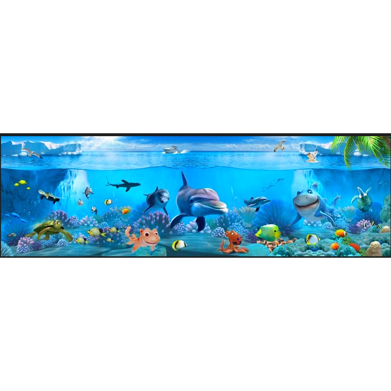 Tranh Dán Tường Đại Dương Có Cá Heo Cá Mập Và Nhiều Loại Cá