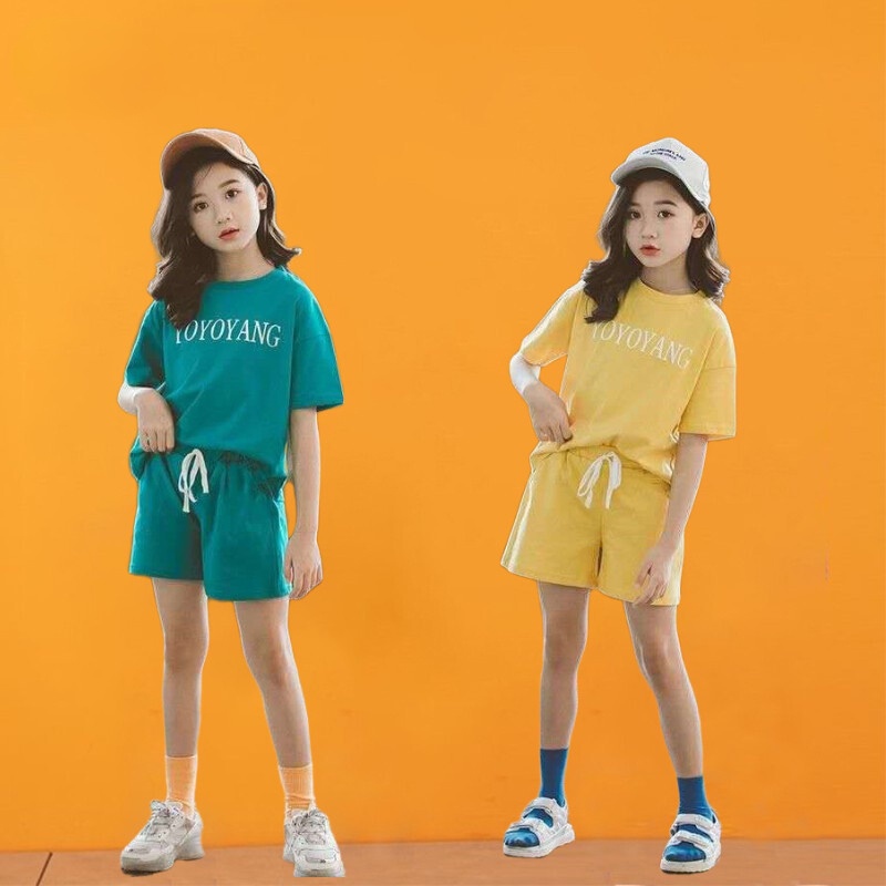 Set Áo Thun cotton Ngắn Tay Và Quần short Thời Trang Hàn Quốc Cho Bé Gái