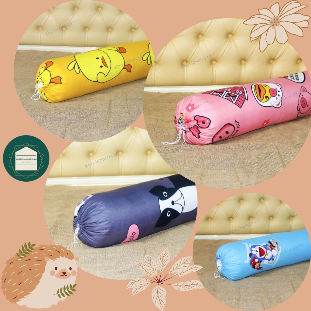 Vỏ gối ôm cotton poly 35x100cm nhiều họa tiết, cùng bộ khách đặt, aó gối ôm có dây rút