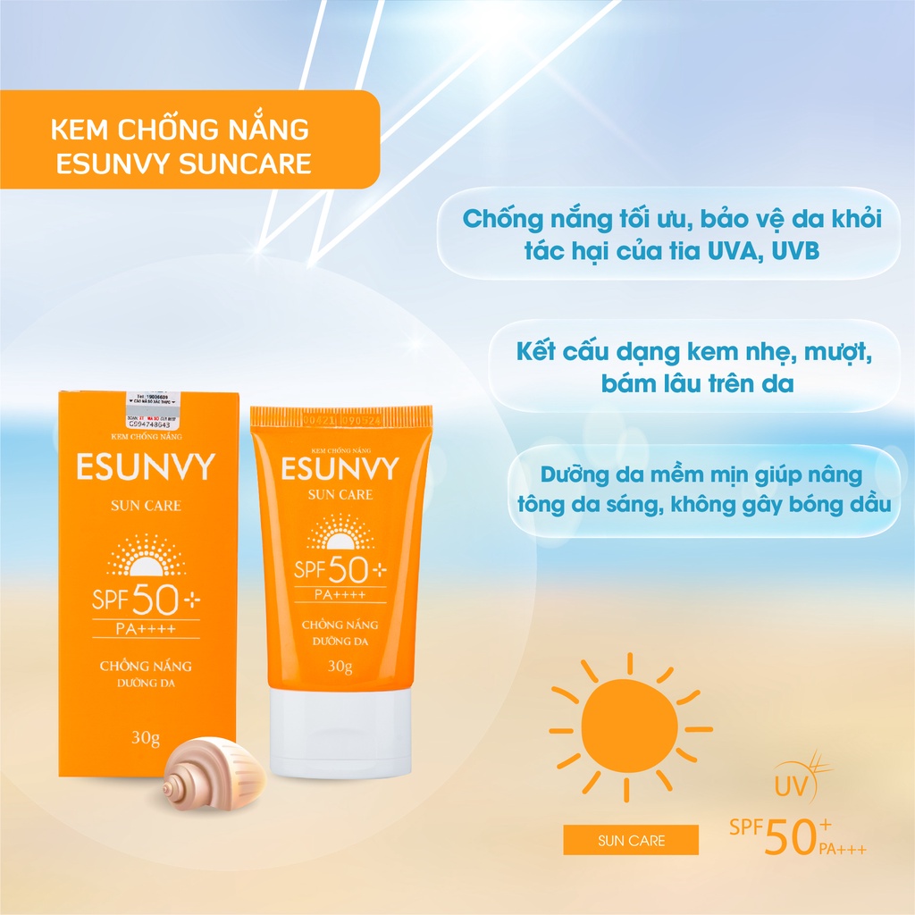 Kem Chống Nắng ESUNVY SUN CARE SPF50+/PA++++ Bảo Vệ Da, Hạn Chế Lão Hóa, Không Thấm Nước Và Bóng Nhờn Tuýp 30g TMP019