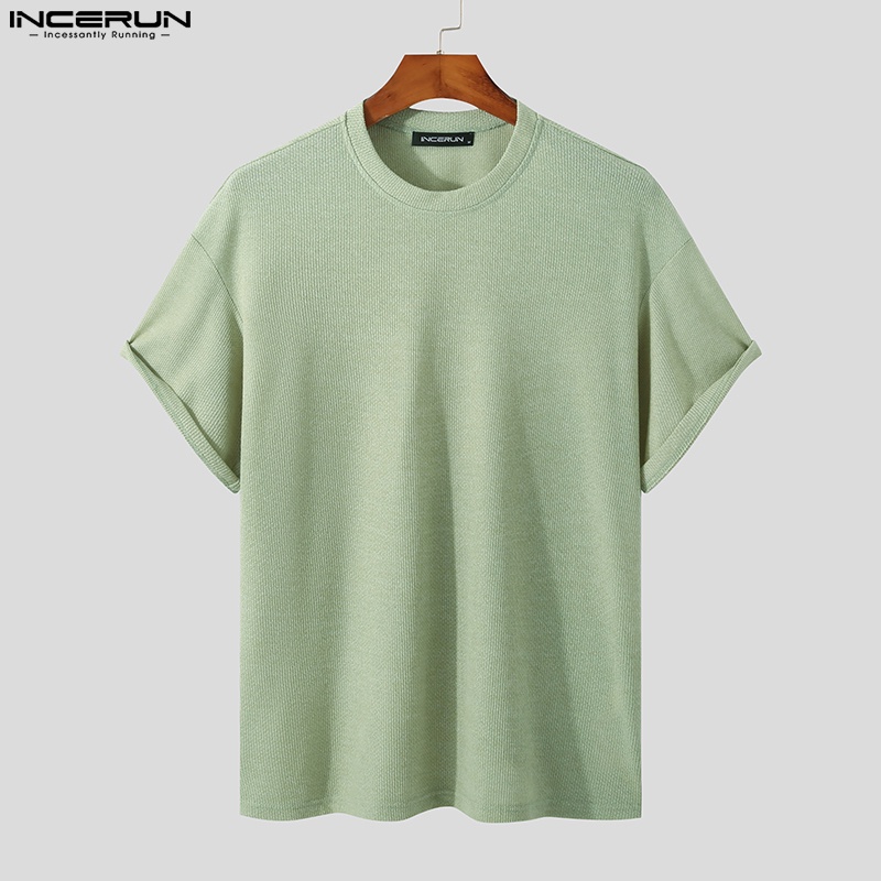 Áo thun INCERUN tay ngắn dáng rộng màu trơn 3 màu sắc lựa chọn thời trang mùa hè cho nam giớ