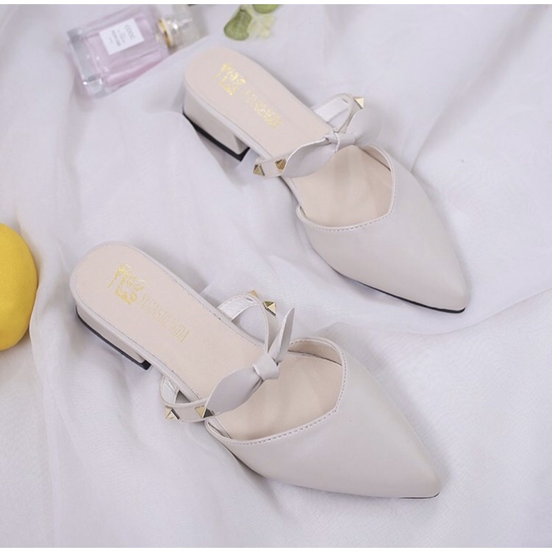 Sục Da💖FREESHIP💖Sục Nữ Sục Cao Gót Giày Cao Gót Mũi Nhọn Gót Vuông 2cm 2 Màu Đen Trắng Sành Điệu thời trang