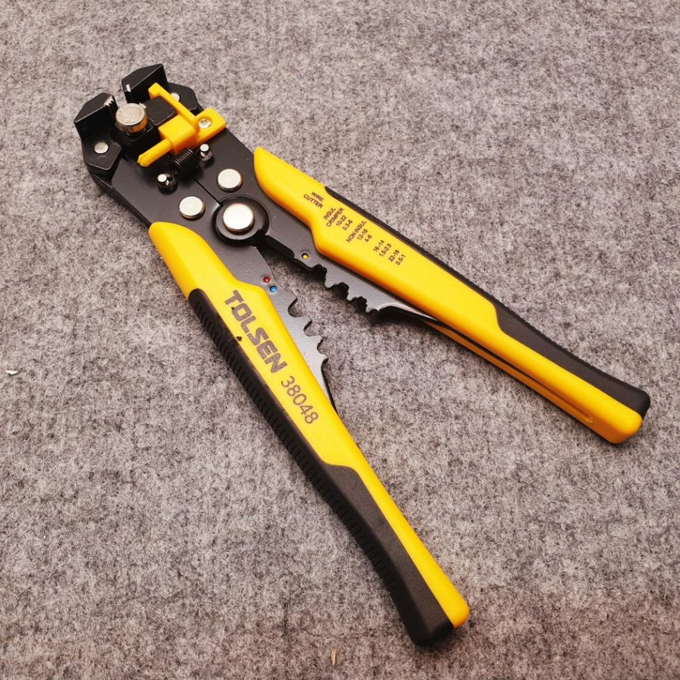Kìm tuốt dây điện tự động công nghiệp, bấm cos, cắt dây Tolsen, kìm đa năng 3 trong 1, hàm thép cao cấp Cr12MoV mã 38048