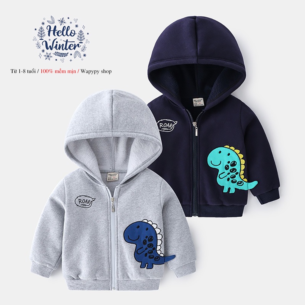 Áo Hoodie cho bé WELLKIDS áo nỉ có mũ họa tiết khung long hàng xuất Âu Mỹ