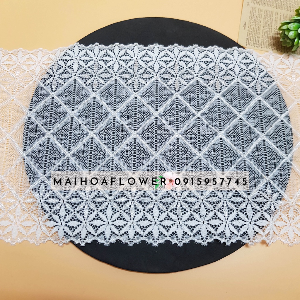 Cuộn ren trắng, ren lưới may đồ, chất đẹp, mềm mại, bản to 20cm