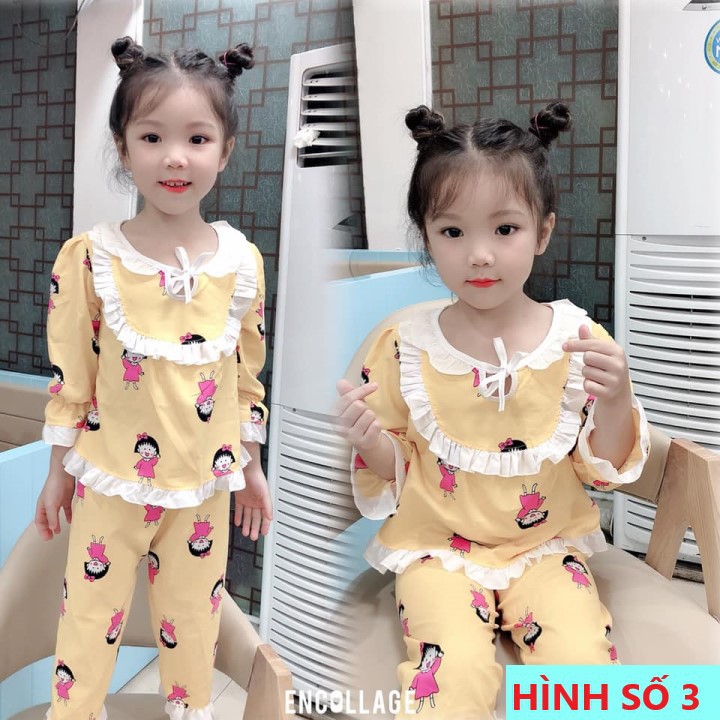 Bộ pijama dài tay bèo in hình cute cho bé gái