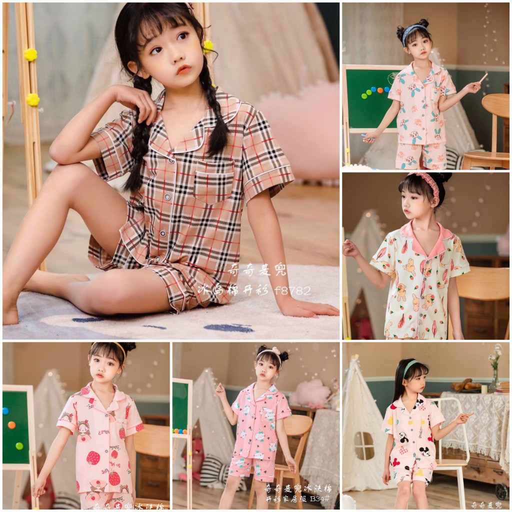 Bộ Pijama cộc tay in hình xuất Hàn bé gái 2-7 tuổi