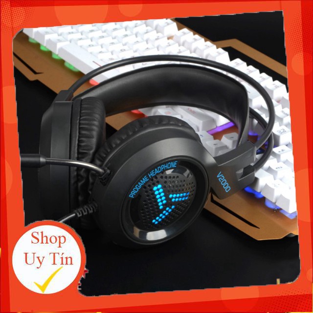 < NƠI NÀO RẺ HƠN HOÀN TIỀN LẠI>Tai nghe gaming chụp tai V2000 chuyên phòng game ,jack 3.5 ,cổng usb kết nối có đèn led .