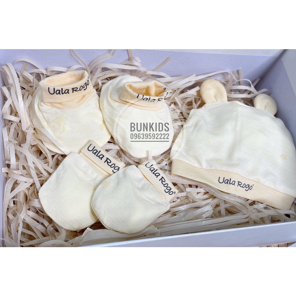 UalaRogo SET Bộ mũ & bao tay chân Uala rogo vải petit, modal sơ sinh