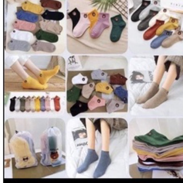 Tất gấu 1 túi 10đôi 10 màu Túi tất gấu QC